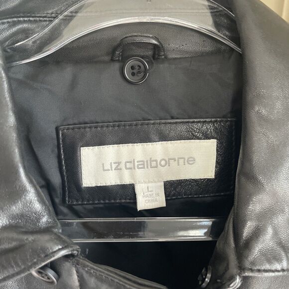 Liz Claiborne Black Genuine Leather Belted Jacket Large - Picture 2 of 9